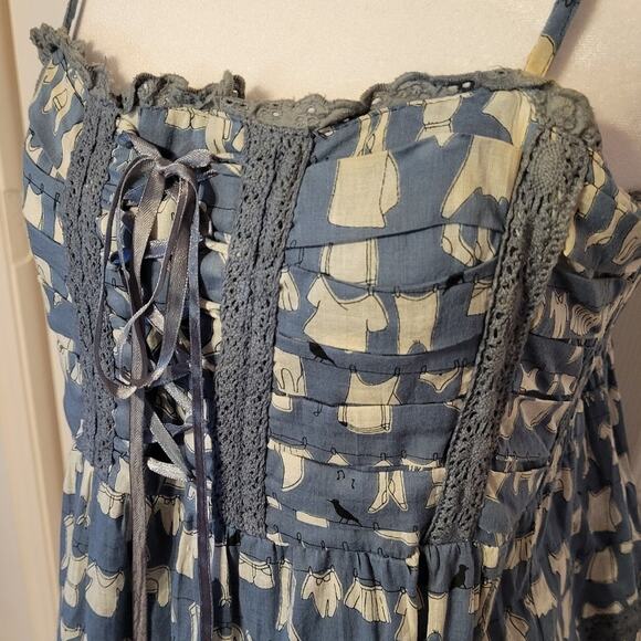 Soho Chiek, S | Babydoll Boho Corset Lace Laundry Print Mini Dress NWT - Picture 3 of 5